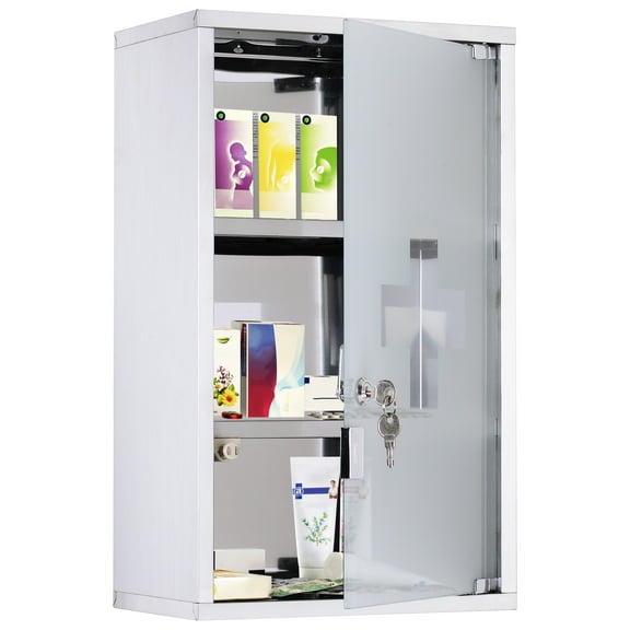 Wall Mounted Lockable Meds Holder, Stainless Steel, 12" X 20", Silver, Privacy Protected 3 Tier Box, To Water