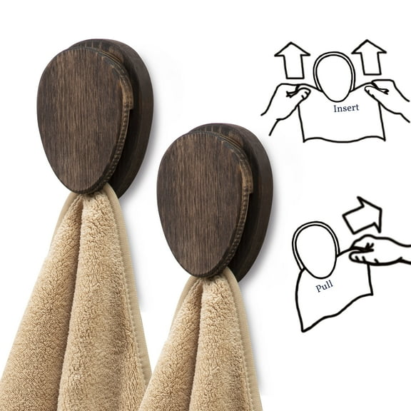 Wall Mounted Magic Marble Wood Hand Towel Holder - Set of 2 Kitchen Hand Towel Holder Adhesive - Kitchen Hand Towel Holder Hooks Hangers Rack for Kitchen,Bathroom,Home Decor Quick Drying, Nut Brown