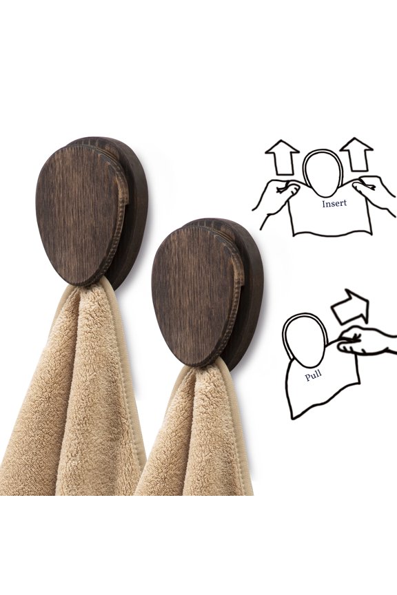 Wall Mounted Magic Marble Wood Hand Towel Holder - Set of 2 Kitchen Hand Towel Holder Adhesive - Kitchen Hand Towel Holder Hooks Hangers Rack for Kitchen,Bathroom,Home Decor Quick Drying, Nut Brown