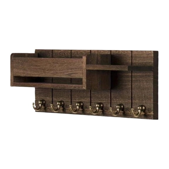 Wall-Mounted Mail and Key Holder with Shelf, Key Holder for Wall, Key Holder Wall Mount, 6 Hooks and Storage Drawer, Easy Installation Key Rack for Entryway and Home Decor,Vintage tones,12x4.8"