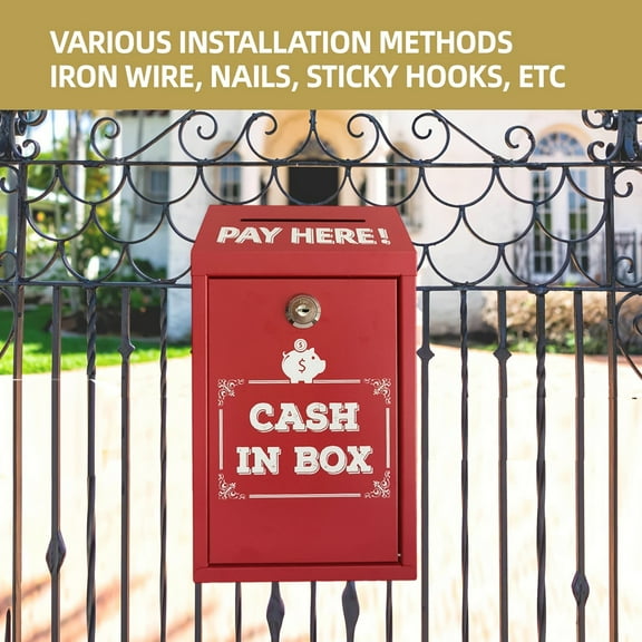 Wall Mounted Mailbox, Donation Cash Box Collection Safe Suggestion Box with Lock Delivery Ballot Box, Red Key Drop Box for Home Office Outdoor Door