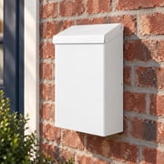 Esquirla Wall-Mounted Locking Mailbox with Newspaper Holder   Weather-Resistant Metal Outdoor Mailbox for Residential Gates and Porches White