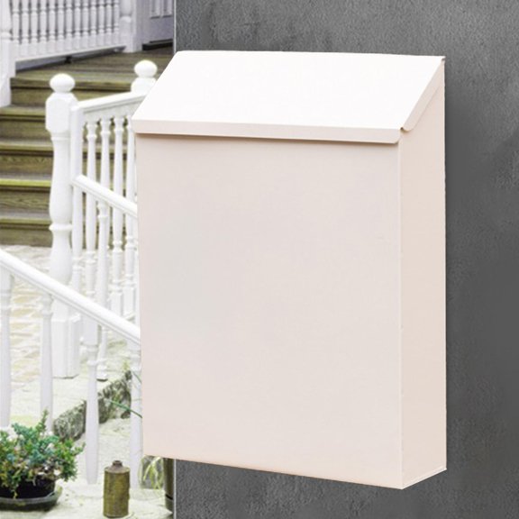 Wall Mounted Mailbox Drop Box with Lock Metal Postbox Wall Hanging Mail Box Newspaper Holder Box for Gate Outside House Decor white