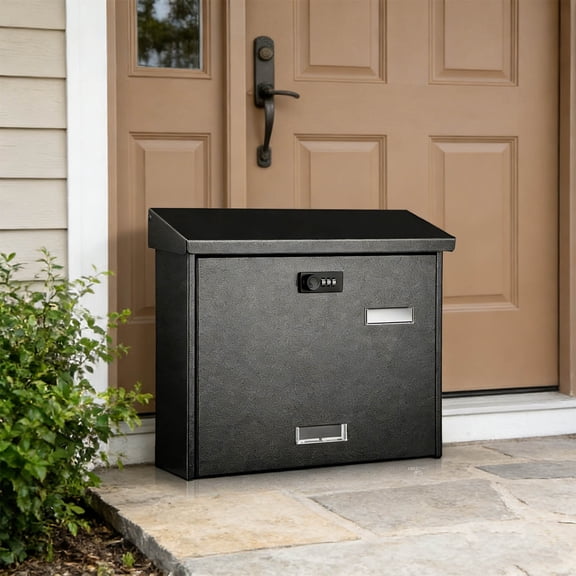 Wall-Mounted Mailbox with Combination Lock, Large Capacity, Waterproof, High Rust Resistance, Metal Code Lock (Black)