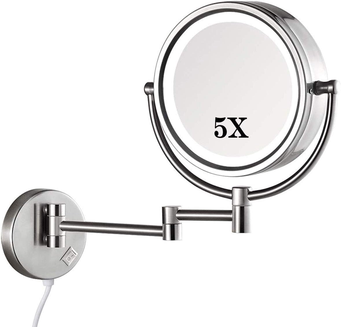 Wall Mounted Makeup Mirror 5X, 360 Rotation Light Up Mirror, for ...