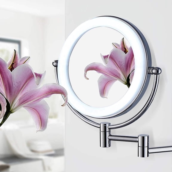 Wall-Mounted Makeup Mirror 5X Magnification, 8 inch Magnifying Double Sided LED Lighted Mirror, Extendable 360 Swivel Shaving Cosmetic Vanity Mirror with Plug Switch