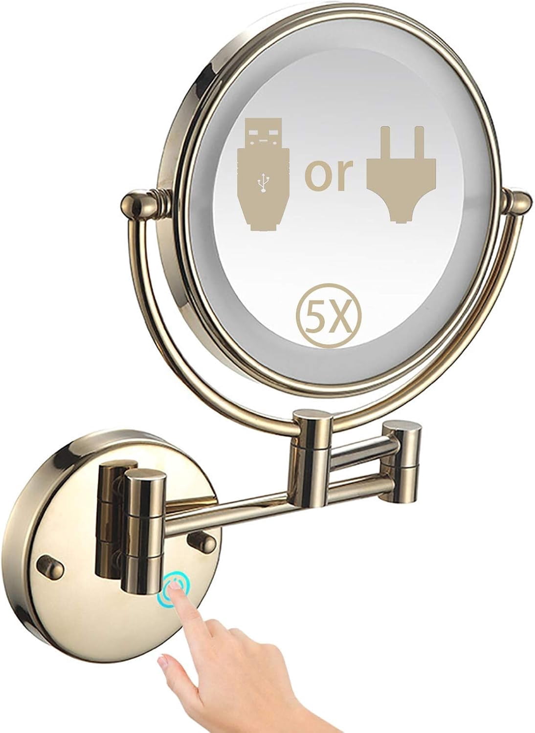Wall Mounted Makeup Mirror 5X Magnification with Lights,360Swivel and ...