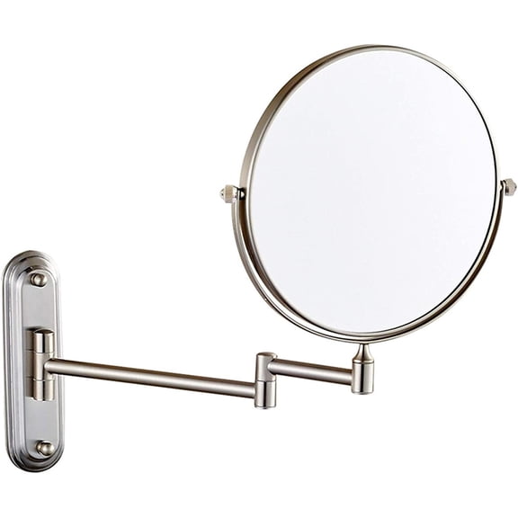 Wall-Mounted Makeup Mirror,8 inch Brass Magnifying Double Sided Shaving Mirror,Bathroom Extendable 360° Swivel Cosmetic Vanity Mirror,Brass,7X /Nickel/5X