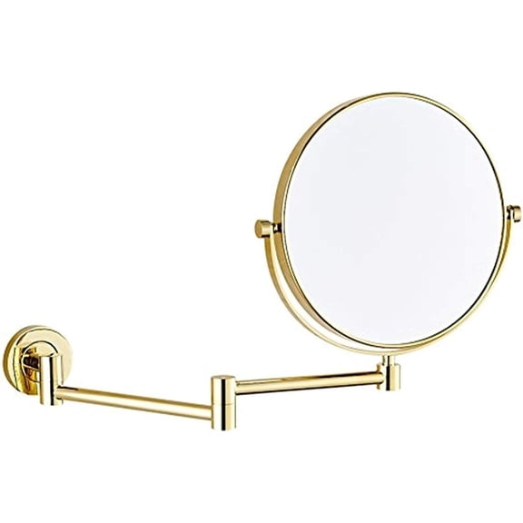Wall-Mounted Makeup Mirror,8 inch Brass Magnifying Round Double Sided Shaving Mirror,Bathroom Extendable 360 Swivel Cosmetic Vanity Mirror,Chrome,10X /Gold/3X