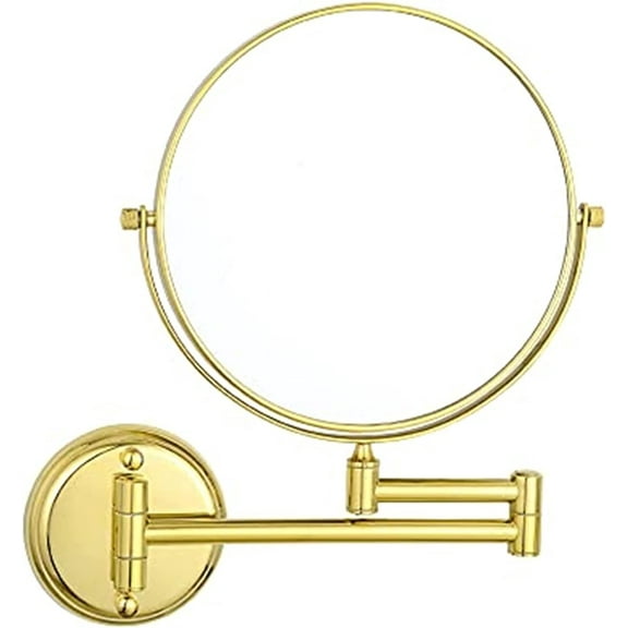 Wall Mounted Makeup Mirror, 8 inch Gold Double Sided Magnifying Shaving Mirror, 360° Swivel Extendable Folding Bathroom Vanity Mirrors,10x