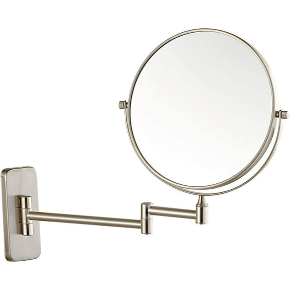 Wall Mounted Makeup Mirror,8 inch Nickel Finish Rotatable Magnifying Shaving Mirror,Extendable Folding Cosmetic Bathroom Vanity Mirrors,5X /3X