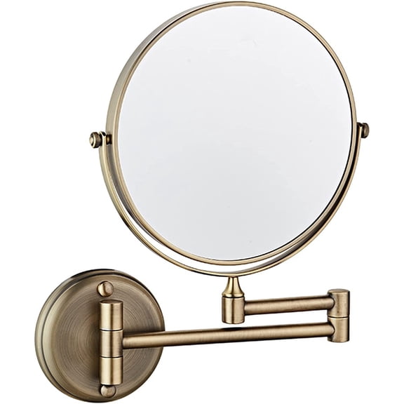 Wall Mounted Makeup Mirror, 8Inch Round Double Sided Magnifying Shaving Mirror, Bathroom 360 Swivel Extendable Vanity Mirrors,Nickel,10X