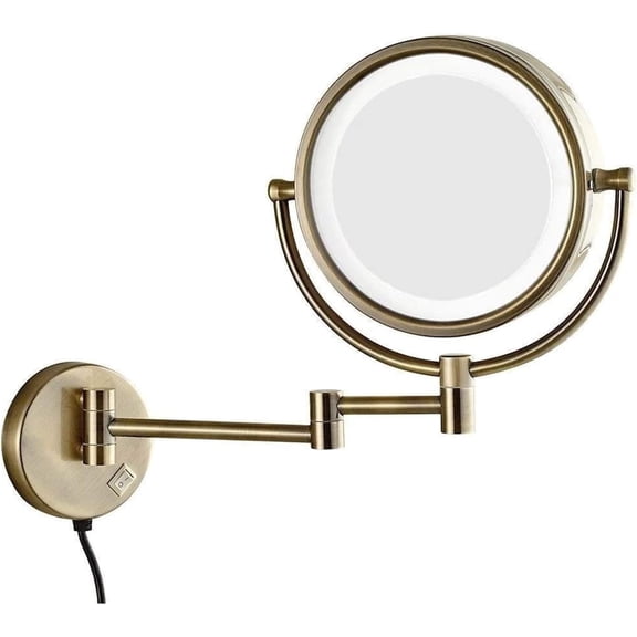 Wall-Mounted Makeup Mirror Adjustable Arm Tilt Easy Positioning LED8 Inch Makeup Mirror Wall Mounted Telescopic Folding