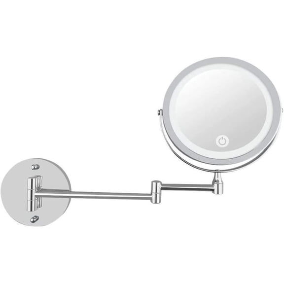 Wall-Mounted Makeup Mirror Bathroom 7 Inch Vanity Mirror with Light Folding Double Wall Hanging USB Charging t-Button Dimming