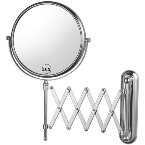 Wall Mounted Makeup Mirror Double Sided 10X Magnification,Two-Sided Swivel Extension Cosmetic Mirror Bathroom Vanity Shaving Mirror Finish,13.8-Inch Extension