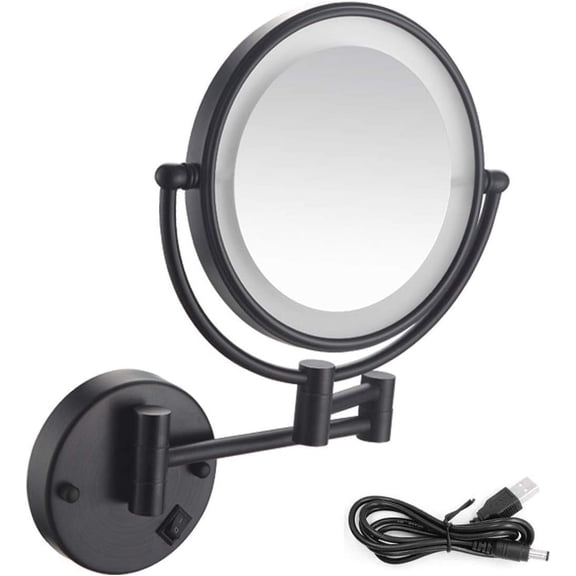 Wall Mounted Makeup Mirror with Lights,5X Magnifying Cosmetic Mirror 360 Swivel Extendable Two Sided Vanity Mirror for Bathroom,USB Rechargeable,Black /5X