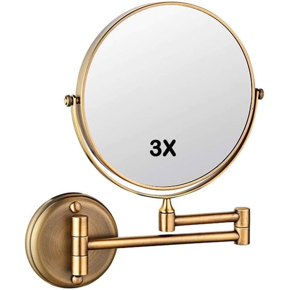 Wall Mounted Makeup Mirror,Round Makeup Mirror with 3X Magnification,Double Sided Vanity Magnifying Mirror 8 Inch,360 Rotation Portable,for Makeup,Shaving,Facial Care