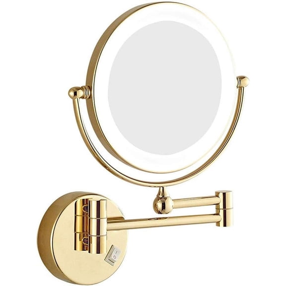 Wall Mounted Makeup Mirror with LDE Lights,Makeup Mirror with Magnification for Bathroom,Extendable Arm,Two-Sided Extendable,360 Degree Swivel,8 in