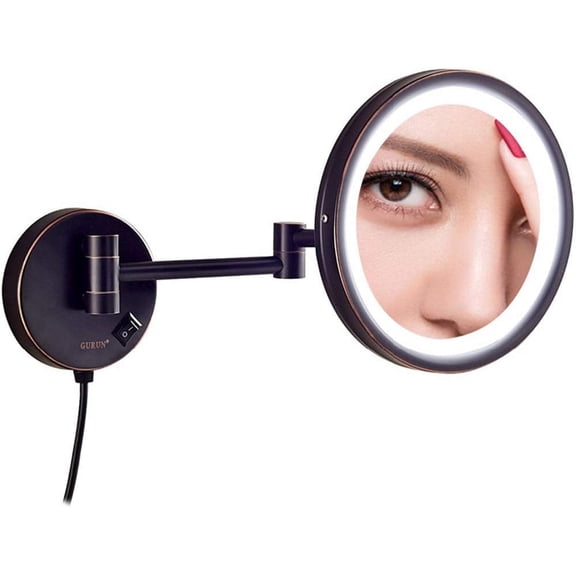 Wall Mounted Makeup Mirrors, 8.5 Inch Folding Swivel Bathroom Vanity Mirrors with Magnification, with Switch Plug