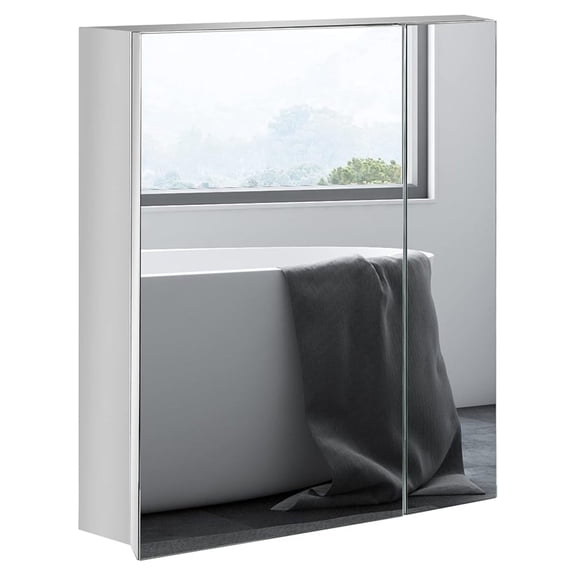 Wall-Mounted Medicine Cabinet with Mirror, Bathroom Mirror Cabinet Wall Mounted with Hinged Door, Storage Shelves for Living Room and Laundry Room, 21" x 24", Silver