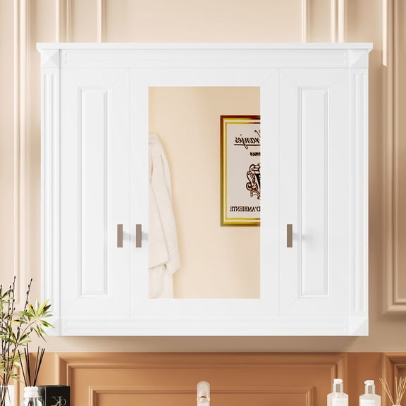 Wall Mounted Medicine Cabinet with Mirror | Suitable for Bedroom and Living Room, Hidden & Open Storage | Exquisite Hardware, High - definition Mirror | Keeps Space Neat and Organized