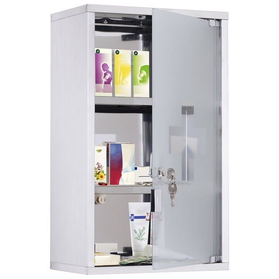 Wall - Mounted Medicine Storage Cabinet | Lockable Design for Family Well - being, Bathroom - Friendly | Durable Stainless Steel Frame | First Aid Cross for Emergency Identification