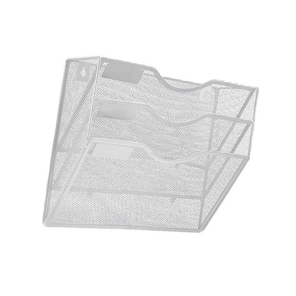 Wall Mounted Mesh File Holder Display Rack 3 Sections Wall Mounted Bookshelf Argent