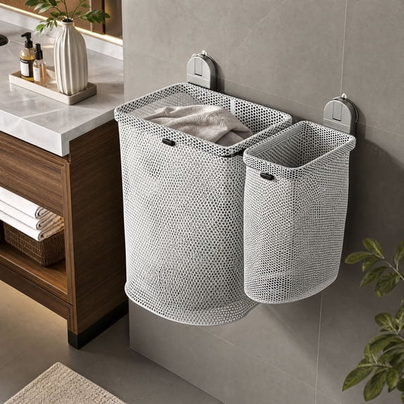 Wall Mounted Mesh Storage Basket Set With Suction Cups, Large and Small ...