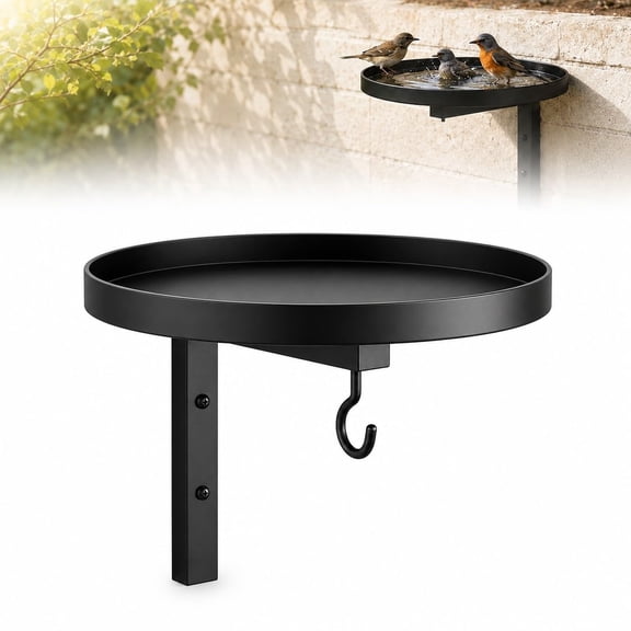Wall-Mounted Metal Bird Bath Basin Feeder with Hook for Deck Fence | Fence Compatible, Bird Bath Tray, Deck Mounted, Bracket Waterer