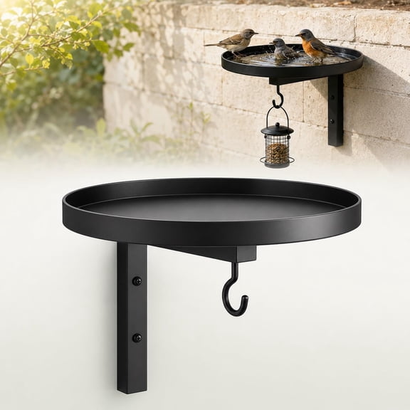 Wall-Mounted Metal Bird Bath Basin – Hanging Bird Feeder & Water Station for Deck Rail, Fence, Tree, Balcony & Porch, Outdoor Wildlife Water Bowl for Hummingbirds, Squirrels & Birds