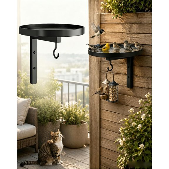 Wall-Mounted Metal Bird Bath for Outdoors with Hanging Hook (1PC) | Rust-Resistant Coating, Dual-Function Design, Easy to Clean, Fits Fences & Walls, Heavy Duty Iron