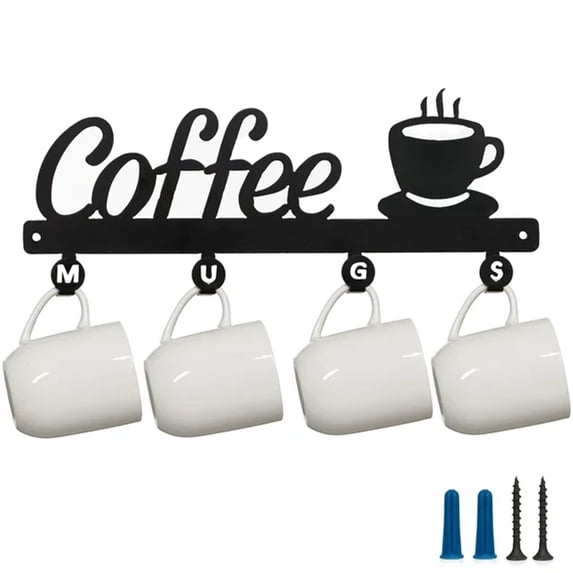 Wall Mounted Metal Coffee Mug Holder with 6 Hooks, Hanging Cup Display Rack for Kitchen & Coffee Bar Station Decor