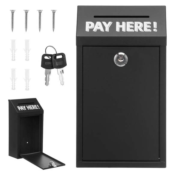 NUAHRHY Wall Mounted Metal Donation Box with Lock and Key Safe Outside Cash Drop Box Easy Install for Wall Door Outdoor