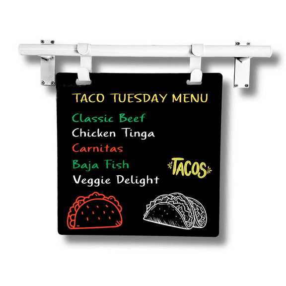 Wall Mounted Metal Hanging Menu Display Sign, Cafe Bar Business price menu Chalkboard Magnetic Sign (White Frame/Black Board)