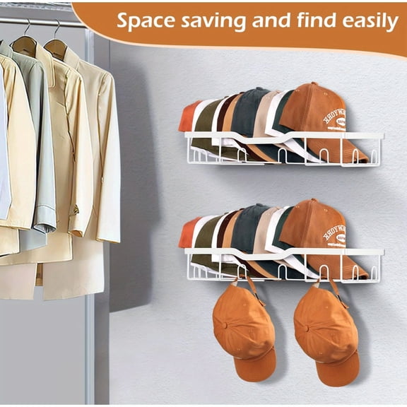 Wall-Mounted Metal Hat Organizer - 2 Pack Holds 20 Baseball Caps, Sturdy Storage Solution for Clutter-Free Space