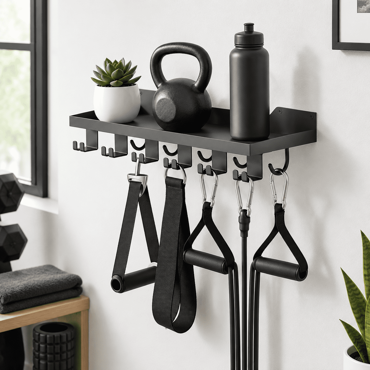 Lockable Wall Racks Wall Mounted Metal Home Gym Storage Rack with T-lock Brackets and Hooks ...
