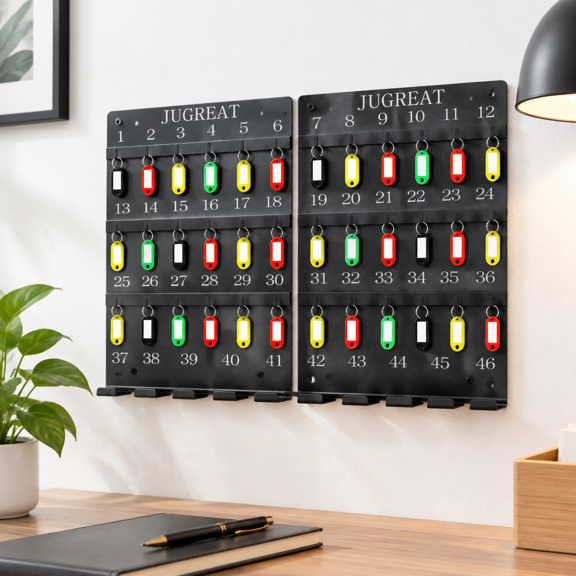 Wall-Mounted Metal Key Hook Rack with 46 Hooks and 38 Writable Labels