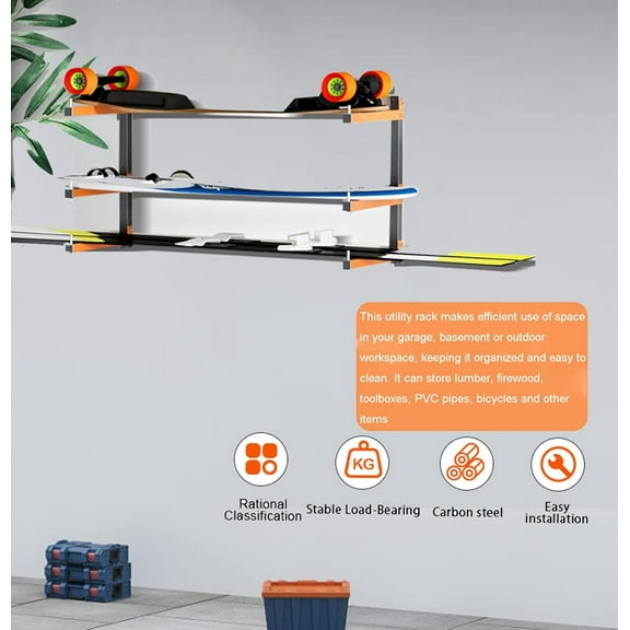 Wall Mounted Metal Lumber Storage Rack with 3 Levels - Heavy Duty Wood Organizer for Garage, Basement, and Outdoor Workspaces (2 Pack)