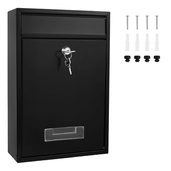Wall Mounted Metal Mailbox Weather Resistant Lockable Security Postbox Delivery Letter Box (black )
