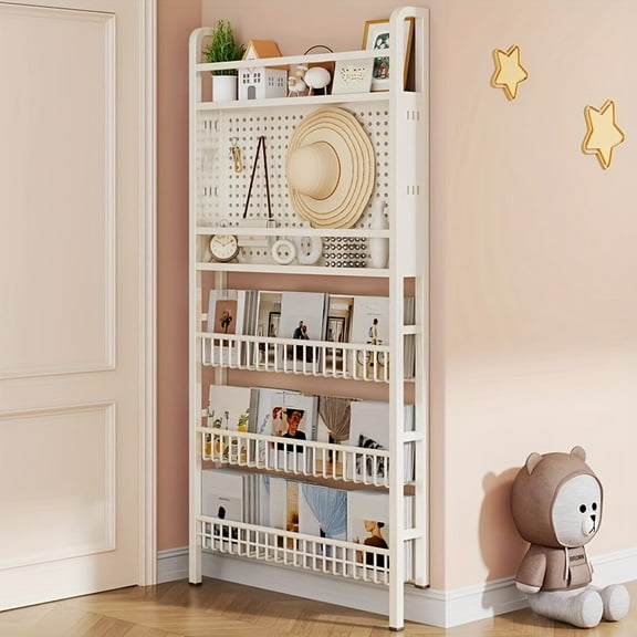 Wall-Mounted Metal Shelf for Behind Door, Narrow Gap Organizer Rack for Bags, Hats, Magazines, Picture Books, Practical Space-Saving Storage Solution