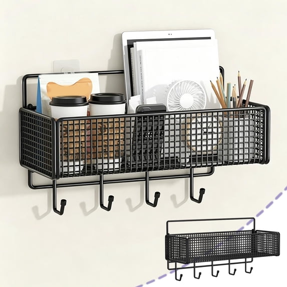 Wall Mounted Metal Storage Basket Organizer Kitchen Bathroom Shelf Rack Space Saving Hanging Basket For Kitchen Bathroom Laundry Room Home Organization Use