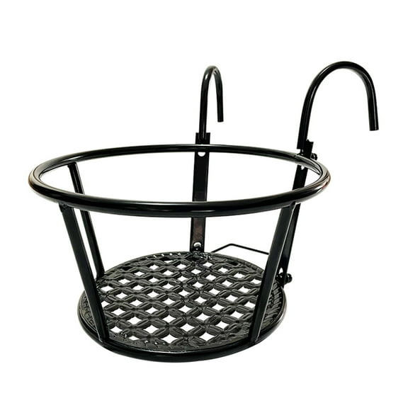 Black Wall-Mounted Storage Rack with Metal Hanging Basket for Plants and Home Organization