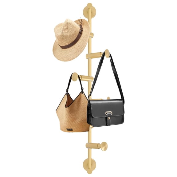 Wall Mounted Metal Vertical Tree Branch Coat Rack, 6 Adjustable Movable Rotatable , 24'' Wall Hanger Coat Hat Holder Suitable for Scarves Clothes Robe Handbags Towel (Brass)