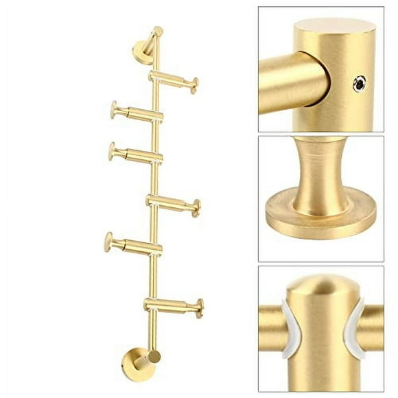 Wall Mounted Metal Vertical Tree Branch Coat Rack, 6 Adjustable Movable Rotatable Hooks, 24'' Wall Hanger Coat Hat Holder Suitable for Scarves Clothes Robe Handbags Towel (Brass)