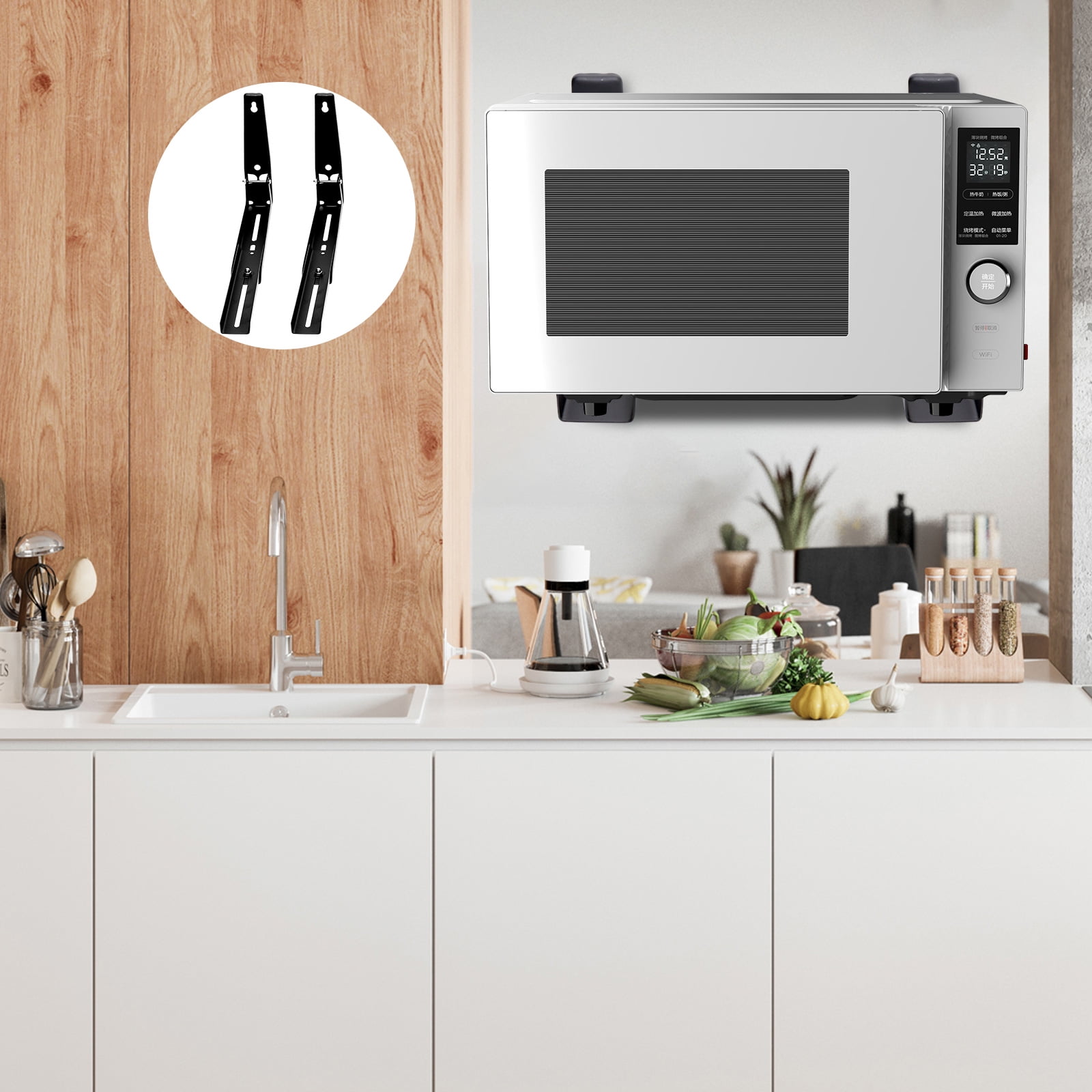 Wall Mounted Microwave Bracket, Foldable Stainless Steel Shelf, 1 Pair of Microwave Brackets For Ceramic Tiles, Marble, Solid Wood, And Cement Walls.
