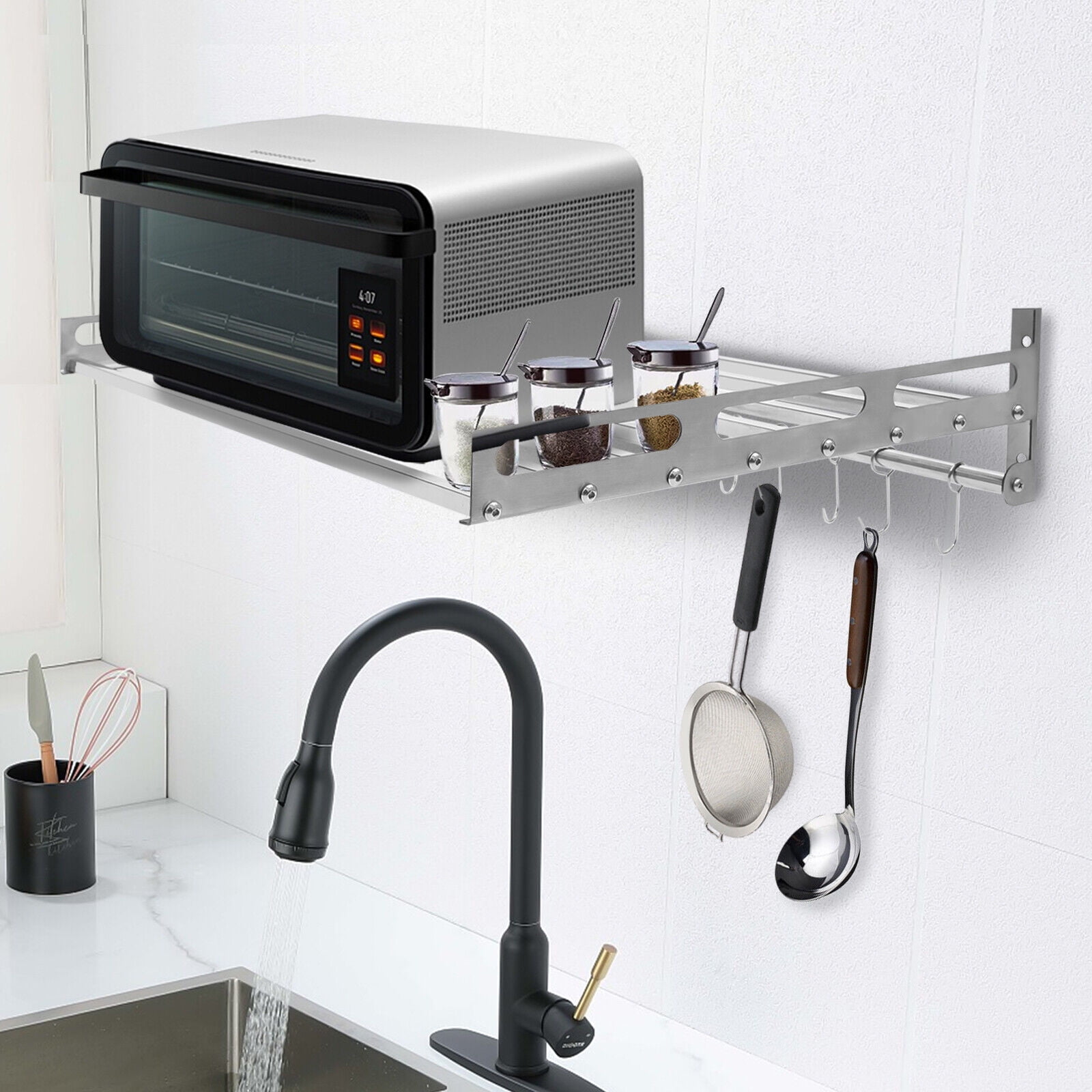 Wall-Mounted Microwave Oven Rack Stainless Steel Kitchen Storage Rack ...