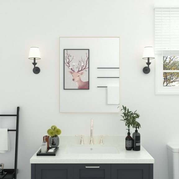 Wall-Mounted Mirror Aluminum Alloy Frame Bathroom Wall Mirror for Vanity Living Room, Bedroom Entryway Room Home Decor 24" x 30"