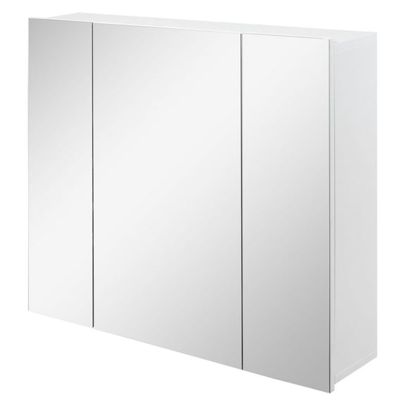 Wall Mounted Mirror Cabinet, Bathroom Medicine Cabinet with Mirror, 3 Doors and Adjustable Shelves, White