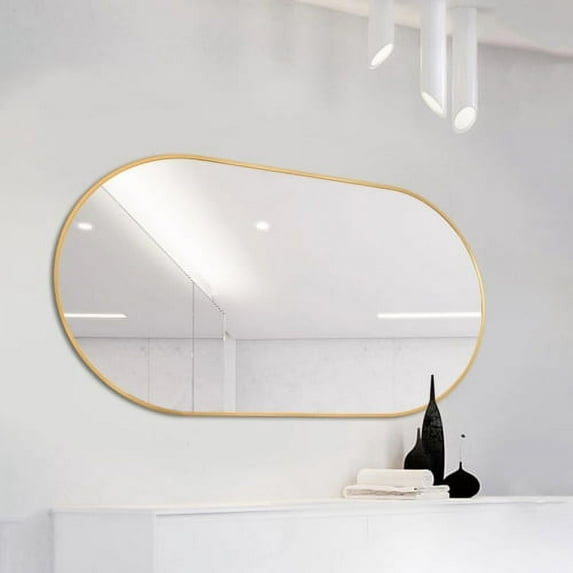 Wall Mounted Mirror for Bedroom, 36"x18" Oval Bathroom Mirror, Vanity Wall Mirror for Vertical & Horizontal Hang, Gold