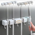 thumbnail image 1 of Wall Mounted Mop & Broom Rack Organizer | Heavy Duty Plastic Storage Holder for Kitchen, Laundry Room, Garage, Garden | 4 Clamp Slots | White, Gray | Space-Saving Tool Rack 12.67in, 1 of 8